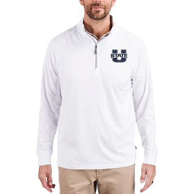 Men's Cutter & Buck Utah State Aggies Adapt Eco Knit Stretch Recycled Quarter-Zip Pullover