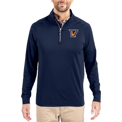 Men's Cutter & Buck Navy Texas-Rio Grande Valley Vaqueros Adapt Eco Knit Stretch Recycled Quarter-Zip Pullover