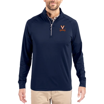Men's Cutter & Buck Navy Virginia Cavaliers Adapt Eco Knit Stretch Recycled Quarter-Zip Pullover