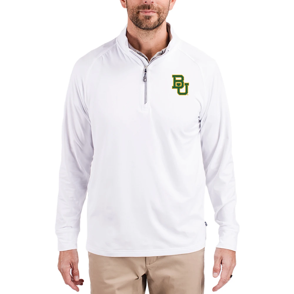 Men's Cutter & Buck White Baylor Bears Adapt Eco Knit Stretch Recycled Quarter-Zip Pullover