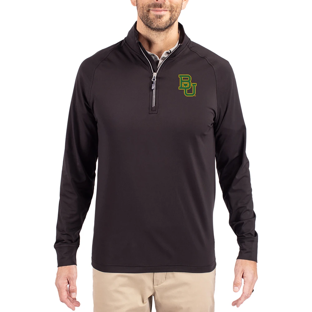Men's Cutter & Buck Black Baylor Bears Adapt Eco Knit Stretch Recycled Quarter-Zip Pullover