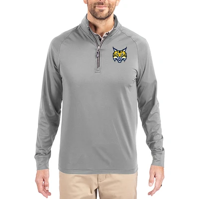 Men's Cutter & Buck Gray Quinnipiac Bobcats Adapt Eco Knit Stretch Recycled Quarter-Zip Pullover