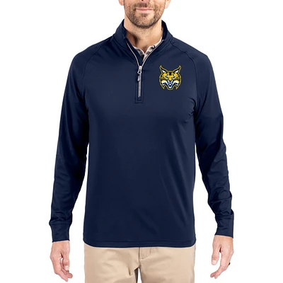 Men's Cutter & Buck Navy Quinnipiac Bobcats Adapt Eco Knit Stretch Recycled Quarter-Zip Pullover