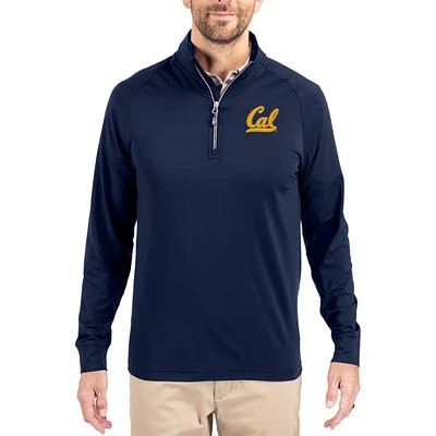 Men's Cutter & Buck Navy Cal Bears Adapt Eco Knit Stretch Recycled Quarter-Zip Pullover