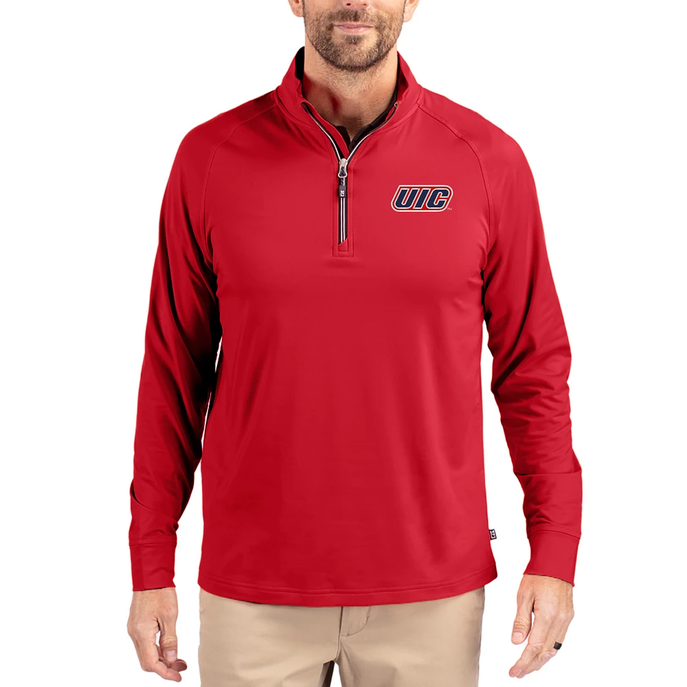 Men's Cutter & Buck UIC Flames Adapt Eco Knit Stretch Recycled Quarter-Zip Pullover