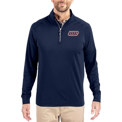 Men's Cutter & Buck Navy UIC Flames Adapt Eco Knit Stretch Recycled Quarter-Zip Pullover