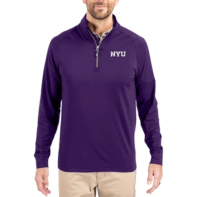 Men's Cutter & Buck NYU Violets Adapt Eco Knit Stretch Recycled Quarter-Zip Pullover