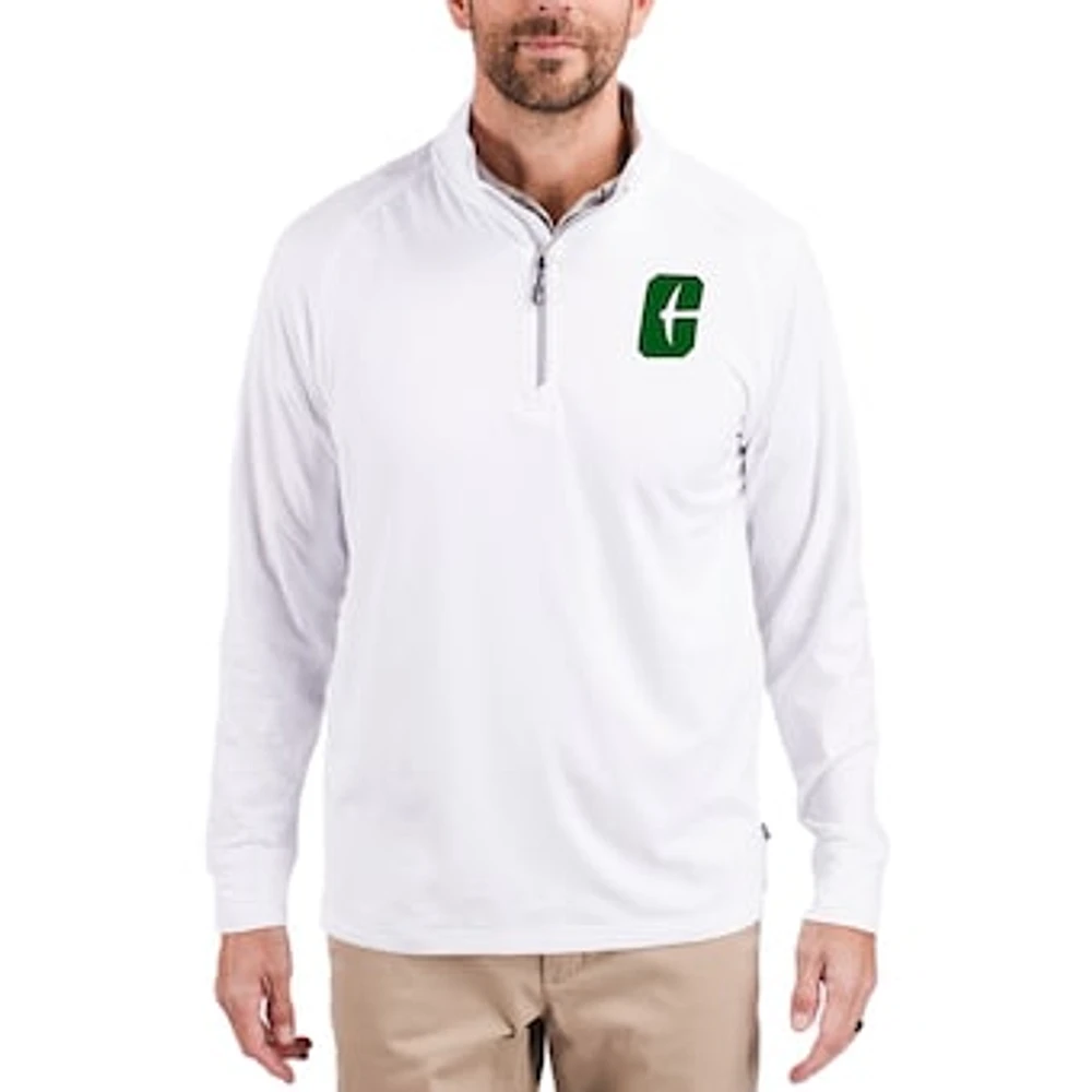 Men's Cutter & Buck White Charlotte 49ers Adapt Eco Knit Stretch Recycled Quarter-Zip Pullover