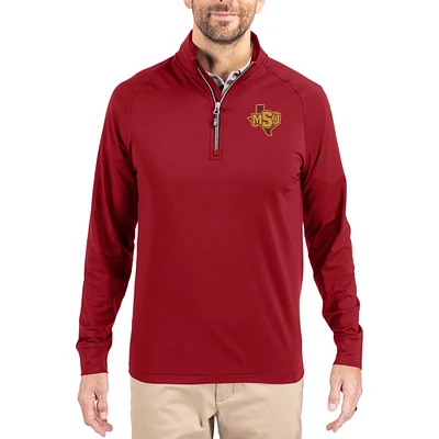 Men's Cutter & Buck Midwestern State Mustangs Adapt Eco Knit Stretch Recycled Quarter-Zip Pullover