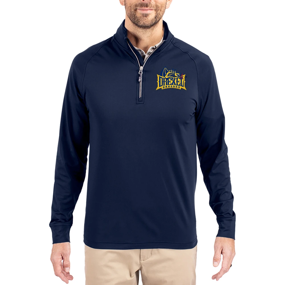 Men's Cutter & Buck Navy Drexel Dragons Adapt Eco Knit Stretch Recycled Quarter-Zip Pullover