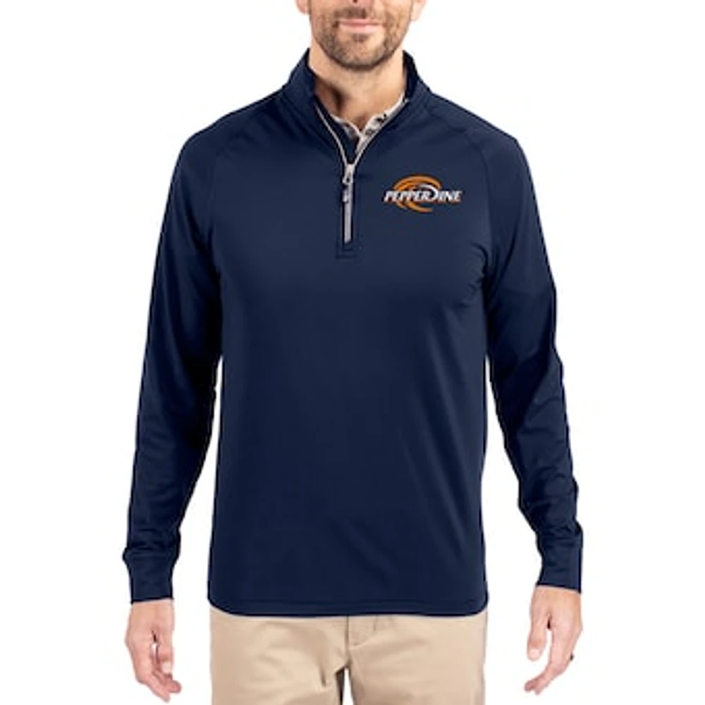 Men's Cutter & Buck Navy Pepperdine Waves Adapt Eco Knit Stretch Recycled Quarter-Zip Pullover