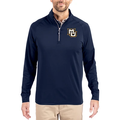 Men's Cutter & Buck Navy Marquette Golden Eagles Adapt Eco Knit Stretch Recycled Quarter-Zip Pullover