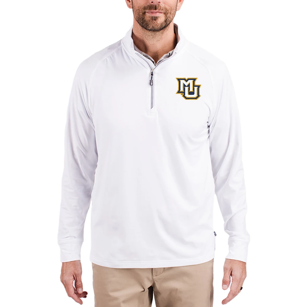Men's Cutter & Buck Marquette Golden Eagles Adapt Eco Knit Stretch Recycled Quarter-Zip Pullover