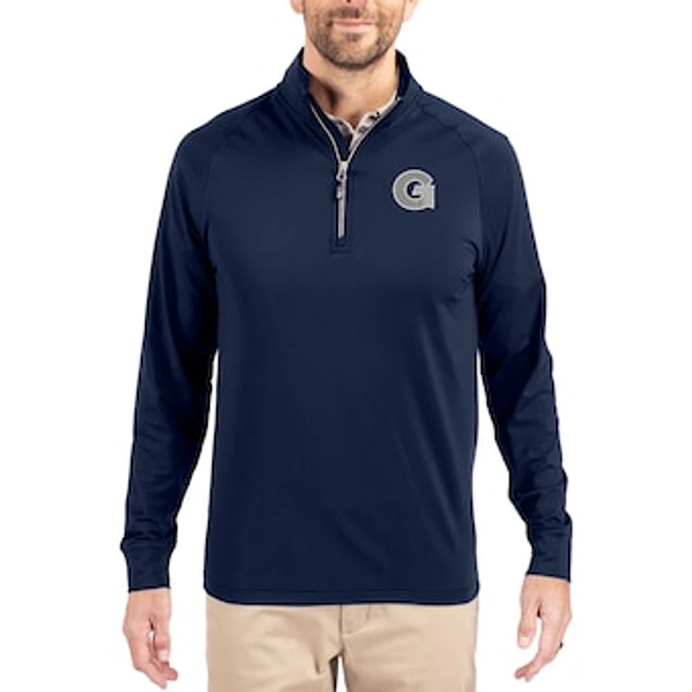 Men's Cutter & Buck Navy Georgetown Hoyas Adapt Eco Knit Stretch Recycled Quarter-Zip Pullover