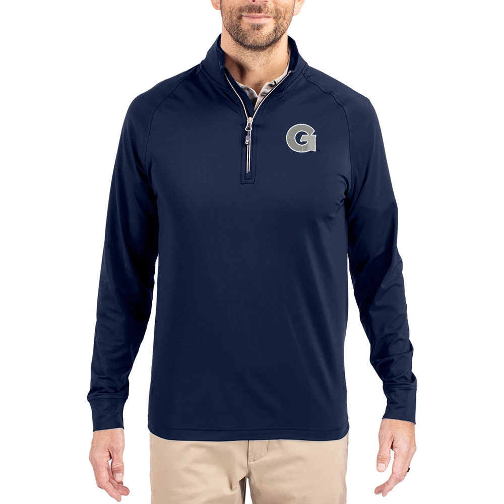 Men's Cutter & Buck Navy Georgetown Hoyas Adapt Eco Knit Stretch Recycled Quarter-Zip Pullover