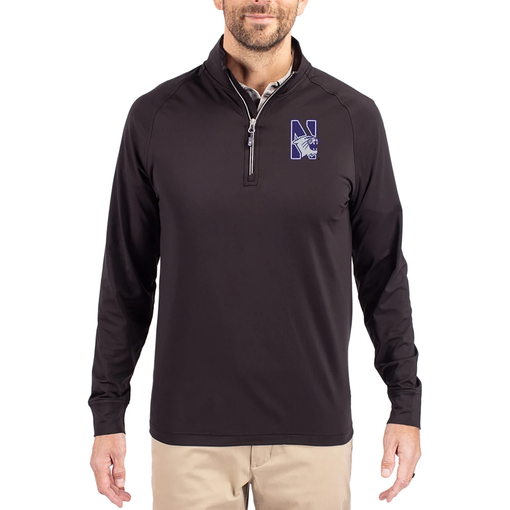Men's Cutter & Buck Northwestern Wildcats Adapt Eco Knit Stretch Recycled Quarter-Zip Pullover