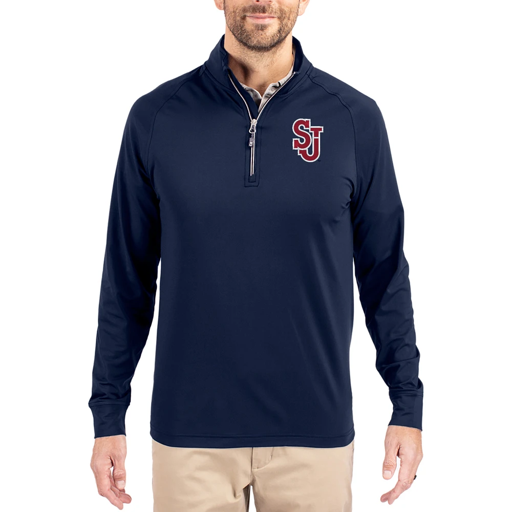 Men's Cutter & Buck Navy St. John's Red Storm Adapt Eco Knit Stretch Recycled Quarter-Zip Pullover