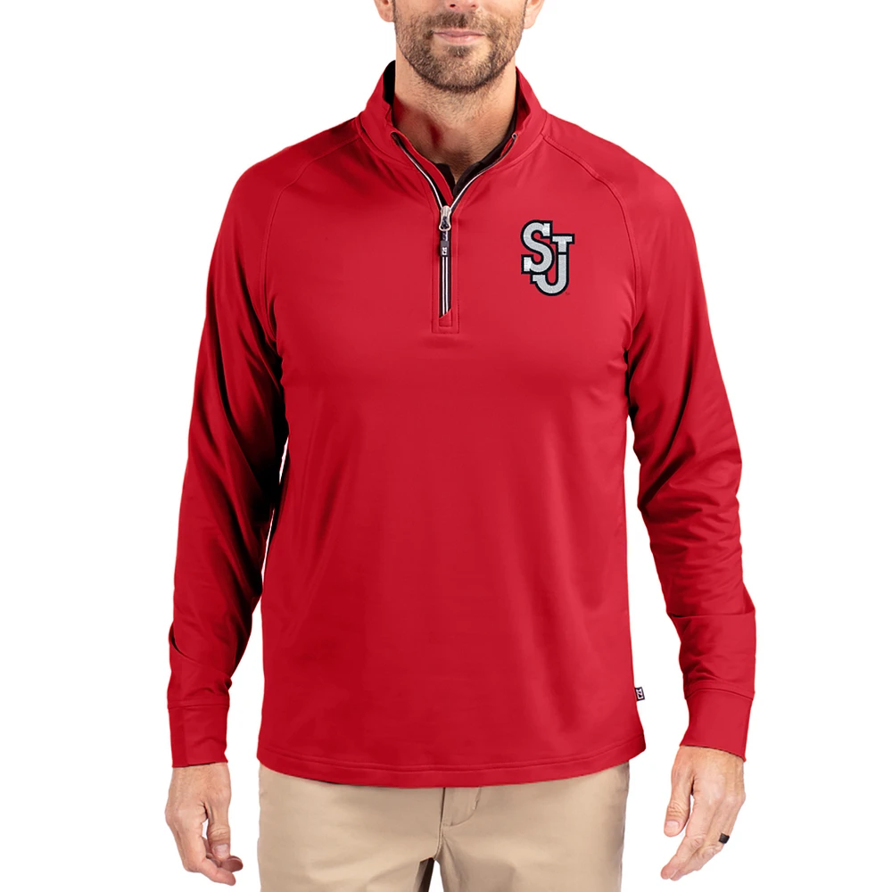 Men's Cutter & Buck St. John's Red Storm Adapt Eco Knit Stretch Recycled Quarter-Zip Pullover