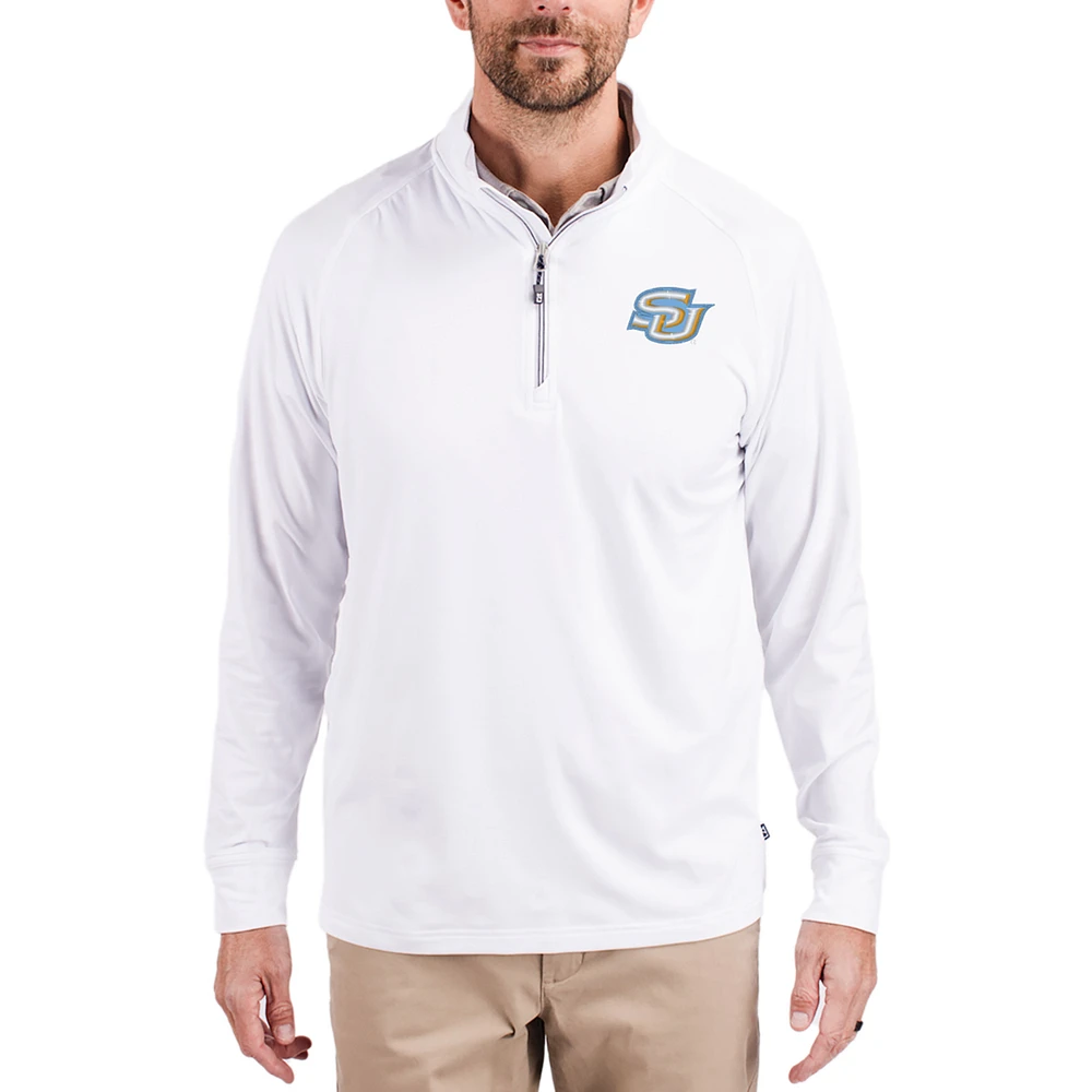 Men's Cutter & Buck Southern University Jaguars Adapt Eco Knit Stretch Recycled Quarter-Zip Pullover