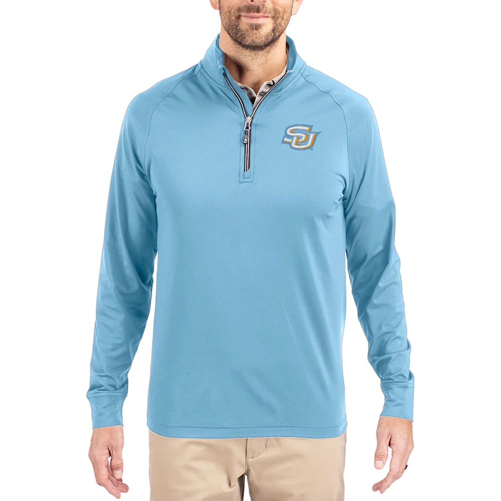 Men's Cutter & Buck Powder Blue Southern University Jaguars Adapt Eco Knit Stretch Recycled Quarter-Zip Pullover