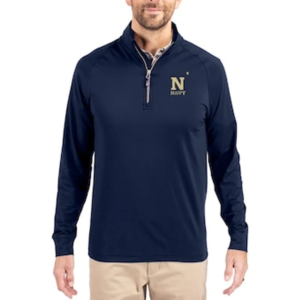 Men's Cutter & Buck Navy Midshipmen Adapt Eco Knit Stretch Recycled Quarter-Zip Pullover
