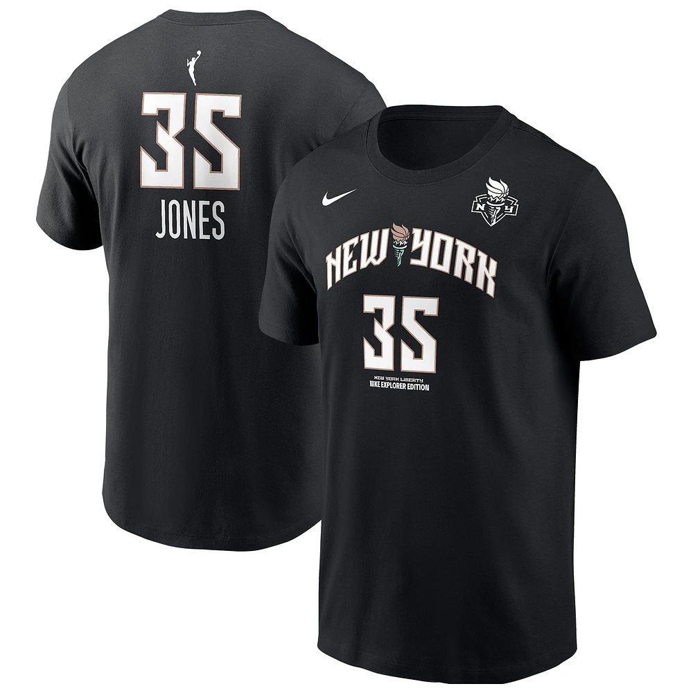 Men's Nike Jonquel Jones Black New York Liberty Explorer Edition Name & Number T-Shirt