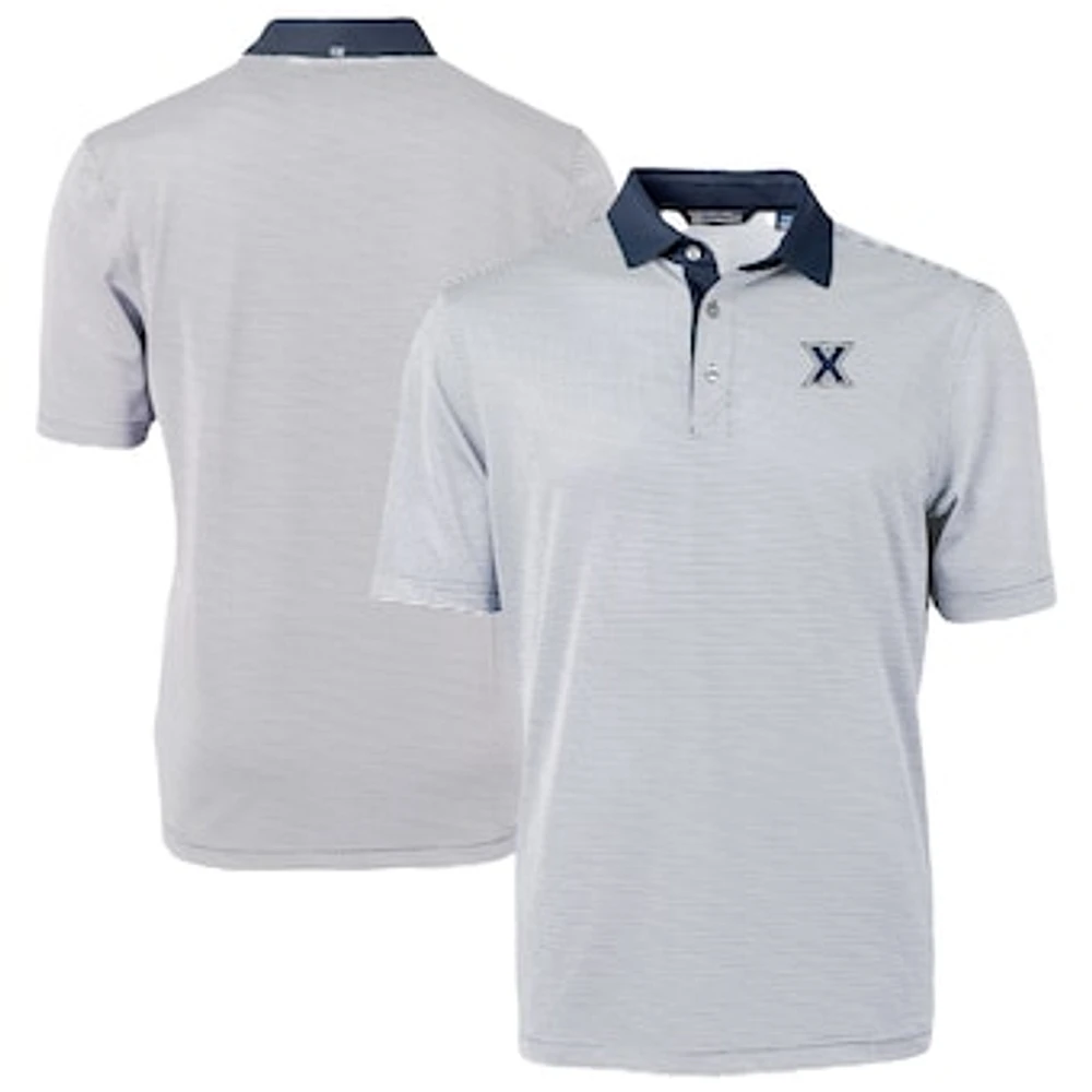 Men's Cutter & Buck Navy/White Xavier Musketeers DryTec Virtue Eco Pique Recycled Polo