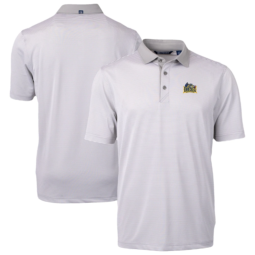 Men's Cutter & Buck Gray/White Drexel Dragons DryTec Virtue Eco Pique Recycled Polo
