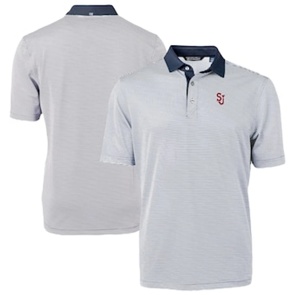 Men's Cutter & Buck Navy/White St. John's Red Storm DryTec Virtue Eco Pique Recycled Polo