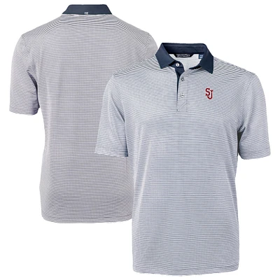 Men's Cutter & Buck Navy/White St. John's Red Storm DryTec Virtue Eco Pique Recycled Polo
