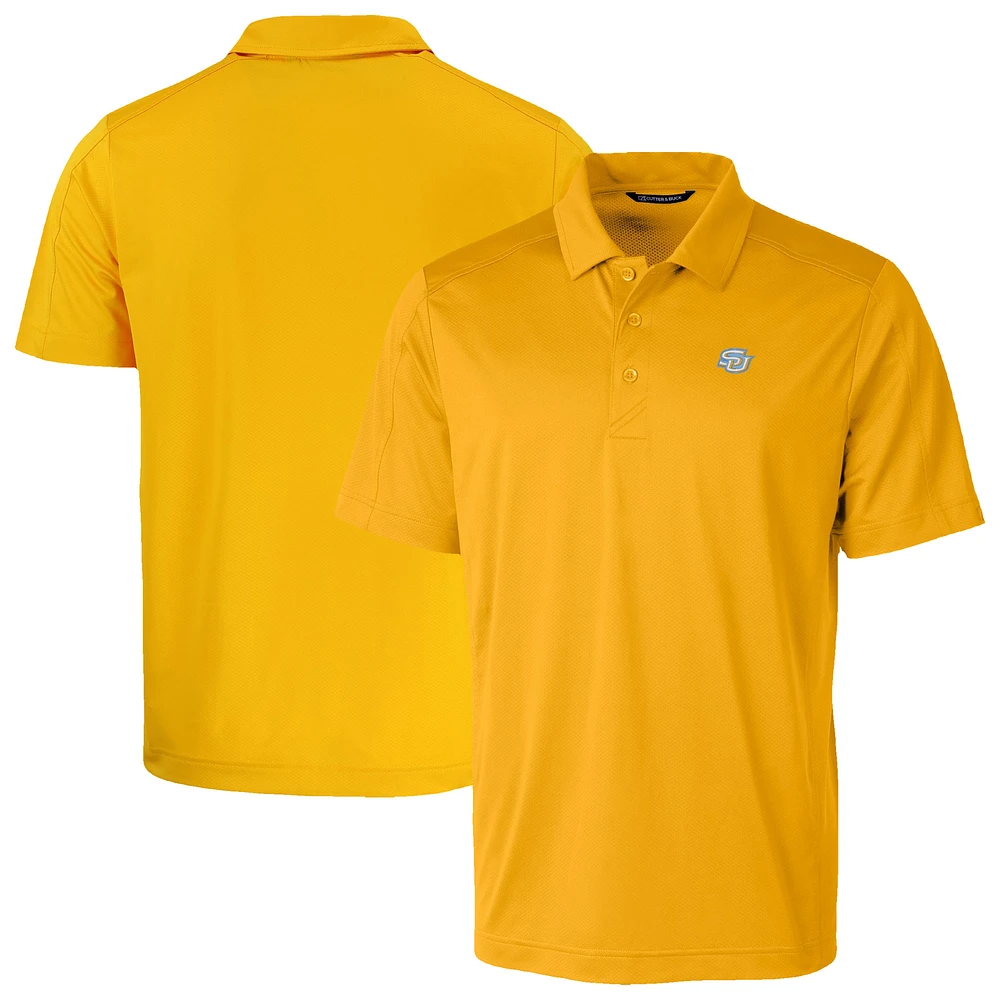 Men's Cutter & Buck Gold Southern University Jaguars Prospect Eco Textured Stretch Recycled Polo
