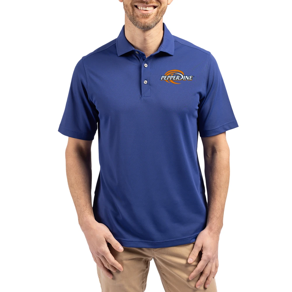 Men's Cutter & Buck Blue Pepperdine Waves Virtue Eco Pique Recycled Polo