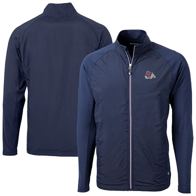 Men's Cutter & Buck Navy Fresno State Bulldogs Adapt Eco Knit Hybrid Recycled Full-Zip Jacket