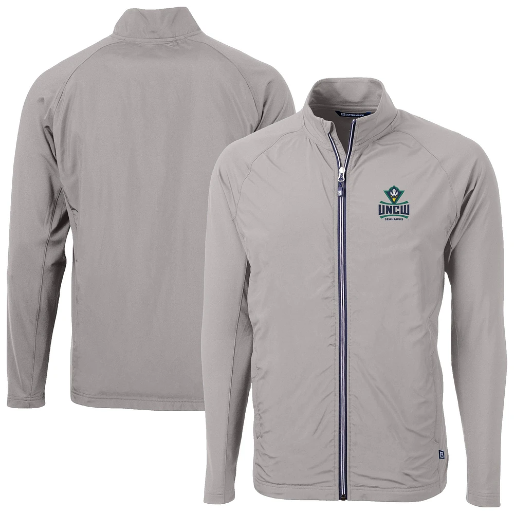 Men's Cutter & Buck Gray UNC Wilmington Seahawks Adapt Eco Knit Hybrid Recycled Full-Zip Jacket