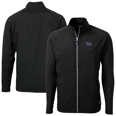 Men's Cutter & Buck Black Pitt Panthers Adapt Eco Knit Hybrid Recycled Full-Zip Jacket