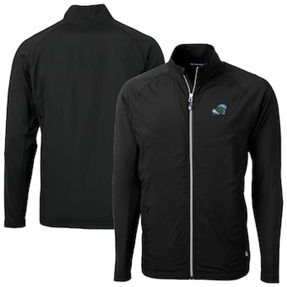 Men's Cutter & Buck Black Tulane Green Wave Adapt Eco Knit Hybrid Recycled Full-Zip Jacket