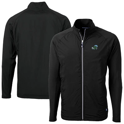 Men's Cutter & Buck Black Tulane Green Wave Adapt Eco Knit Hybrid Recycled Full-Zip Jacket