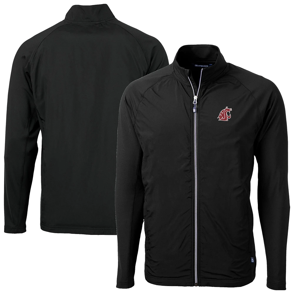 Men's Cutter & Buck Black Washington State Cougars Adapt Eco Knit Hybrid Recycled Full-Zip Jacket