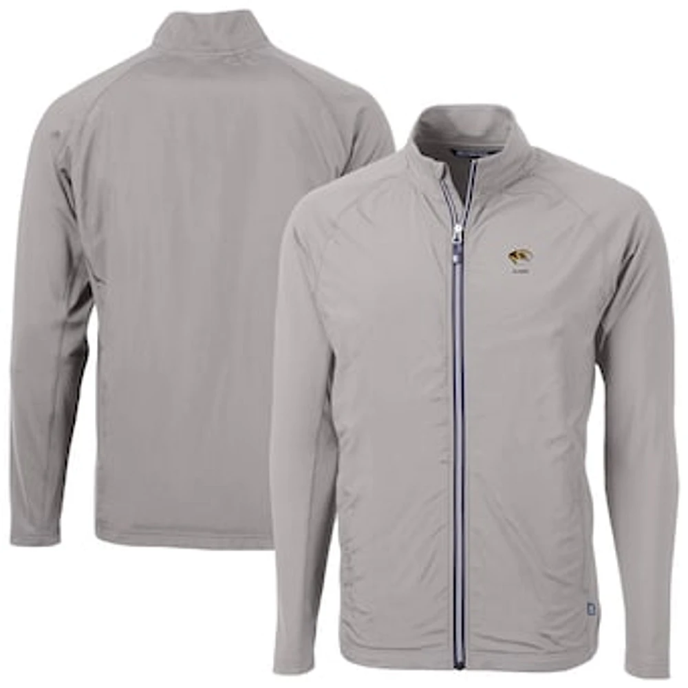 Men's Cutter & Buck Gray Missouri Tigers Adapt Eco Knit Hybrid Recycled Full-Zip Jacket
