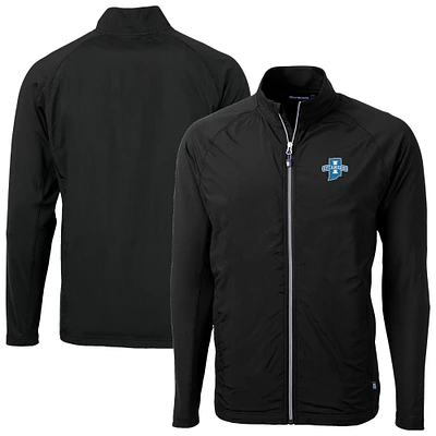 Men's Cutter & Buck Black Indiana State Sycamores Adapt Eco Knit Hybrid Recycled Full-Zip Jacket