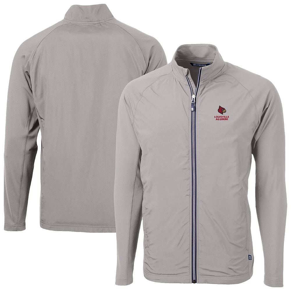 Men's Cutter & Buck Gray Louisville Cardinals Adapt Eco Knit Hybrid Recycled Full-Zip Jacket