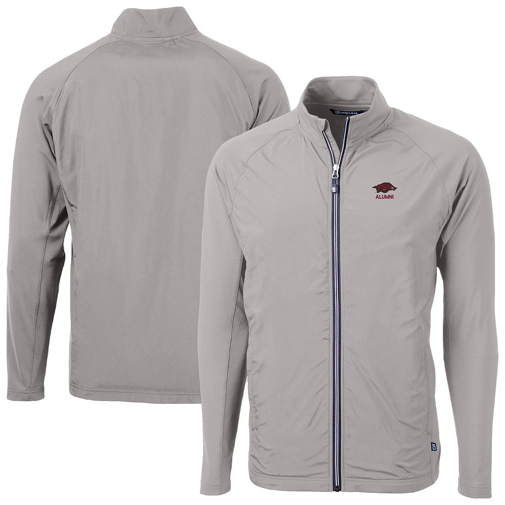 Men's Cutter & Buck Gray Arkansas Razorbacks Adapt Eco Knit Hybrid Recycled Full-Zip Jacket