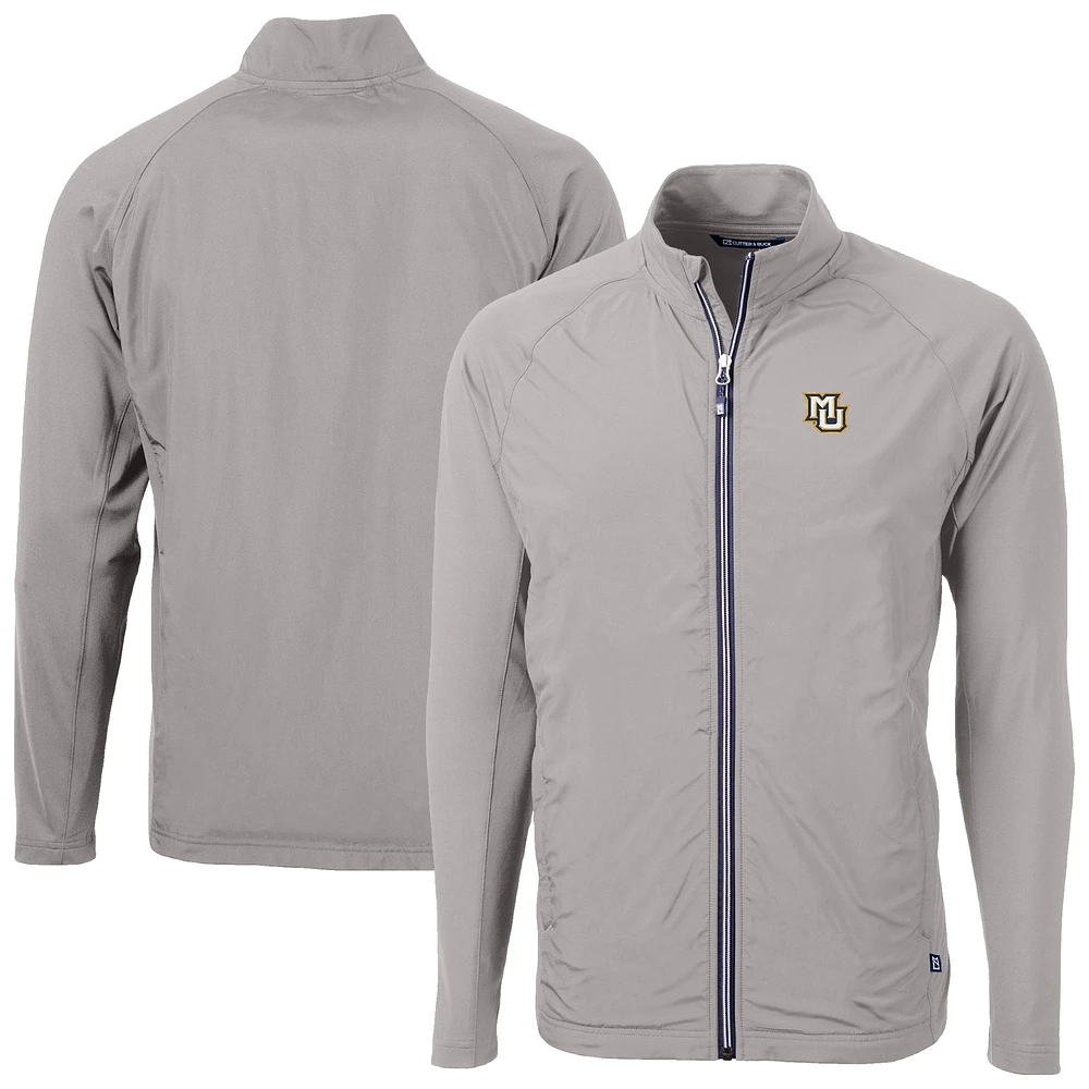 Men's Cutter & Buck Gray Marquette Golden Eagles Adapt Eco Knit Hybrid Recycled Full-Zip Jacket