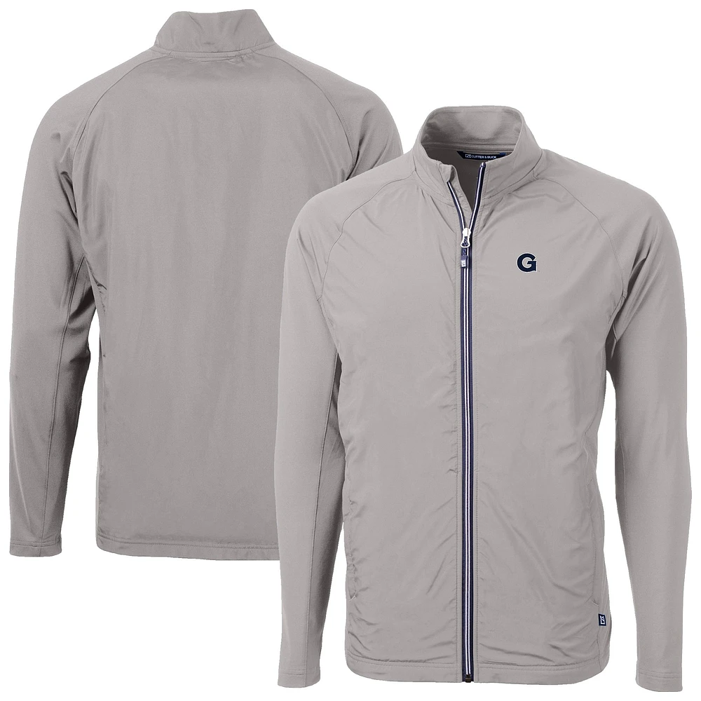 Men's Cutter & Buck Gray Georgetown Hoyas Adapt Eco Knit Hybrid Recycled Full-Zip Jacket