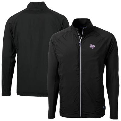 Men's Cutter & Buck Black Stephen F Austin Lumberjacks Adapt Eco Knit Hybrid Recycled Full-Zip Jacket