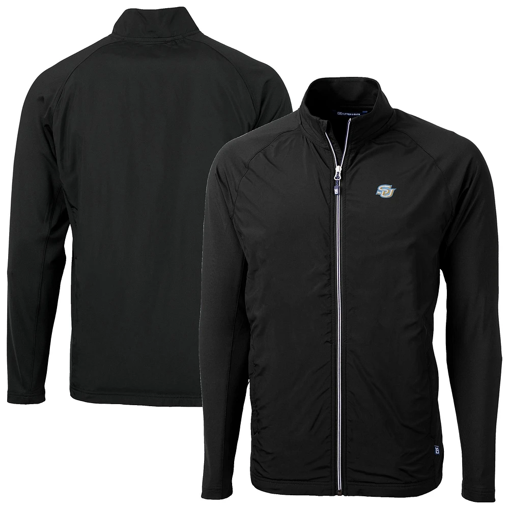 Men's Cutter & Buck Black Southern University Jaguars Adapt Eco Knit Hybrid Recycled Full-Zip Jacket