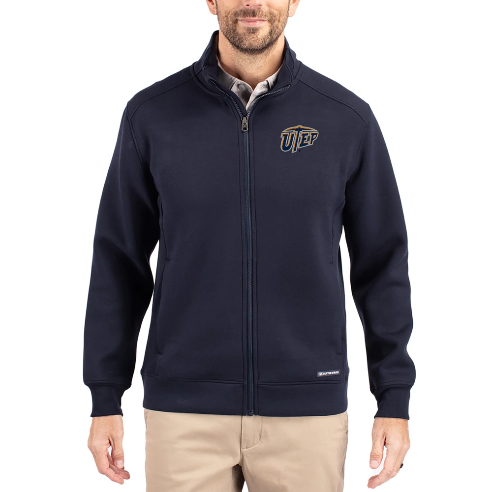 Men's Cutter & Buck Navy UTEP Miners Roam Eco Recycled Full-Zip Jacket