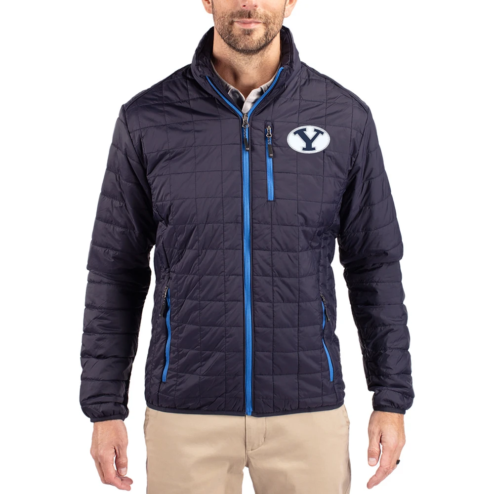 Men's Cutter & Buck Navy BYU Cougars Rainier Eco Insulated PrimaLoft Full-Zip Puffer Jacket