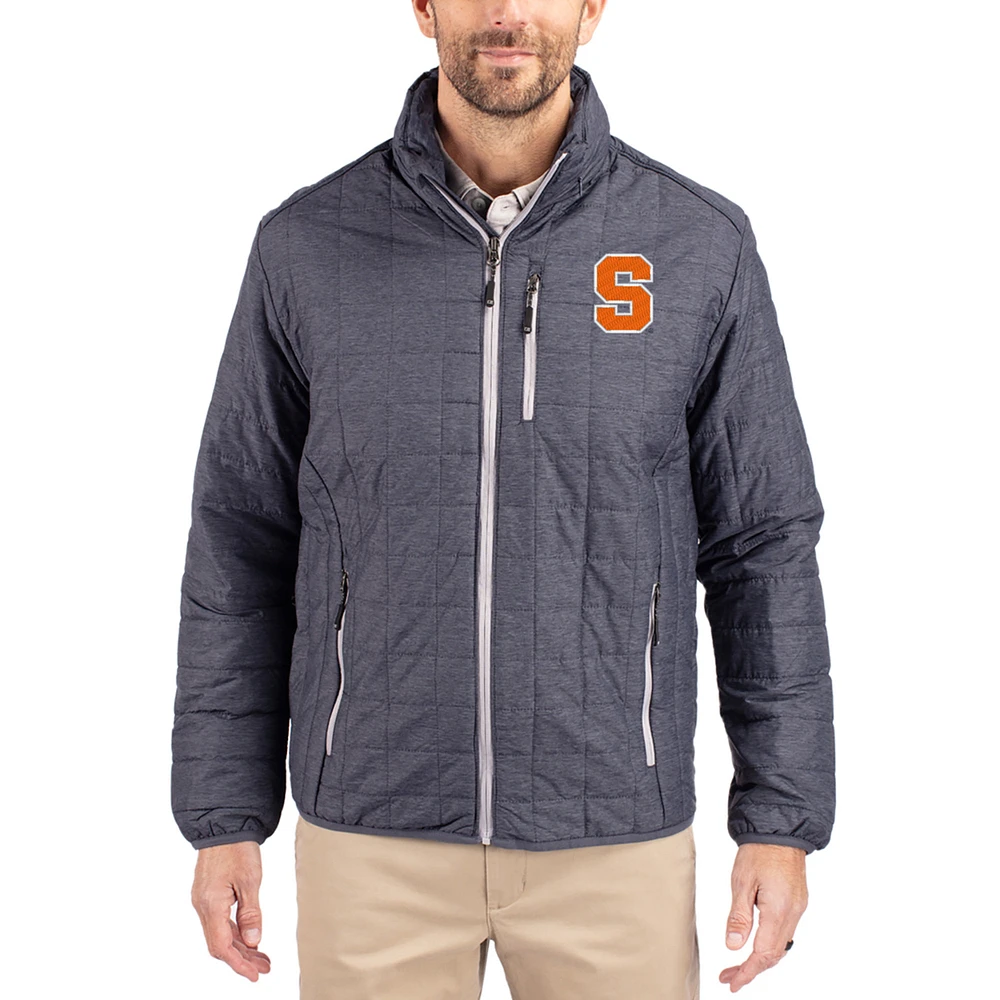 Men's Cutter & Buck Anthracite Syracuse Orange Rainier Eco Insulated PrimaLoft Full-Zip Puffer Jacket