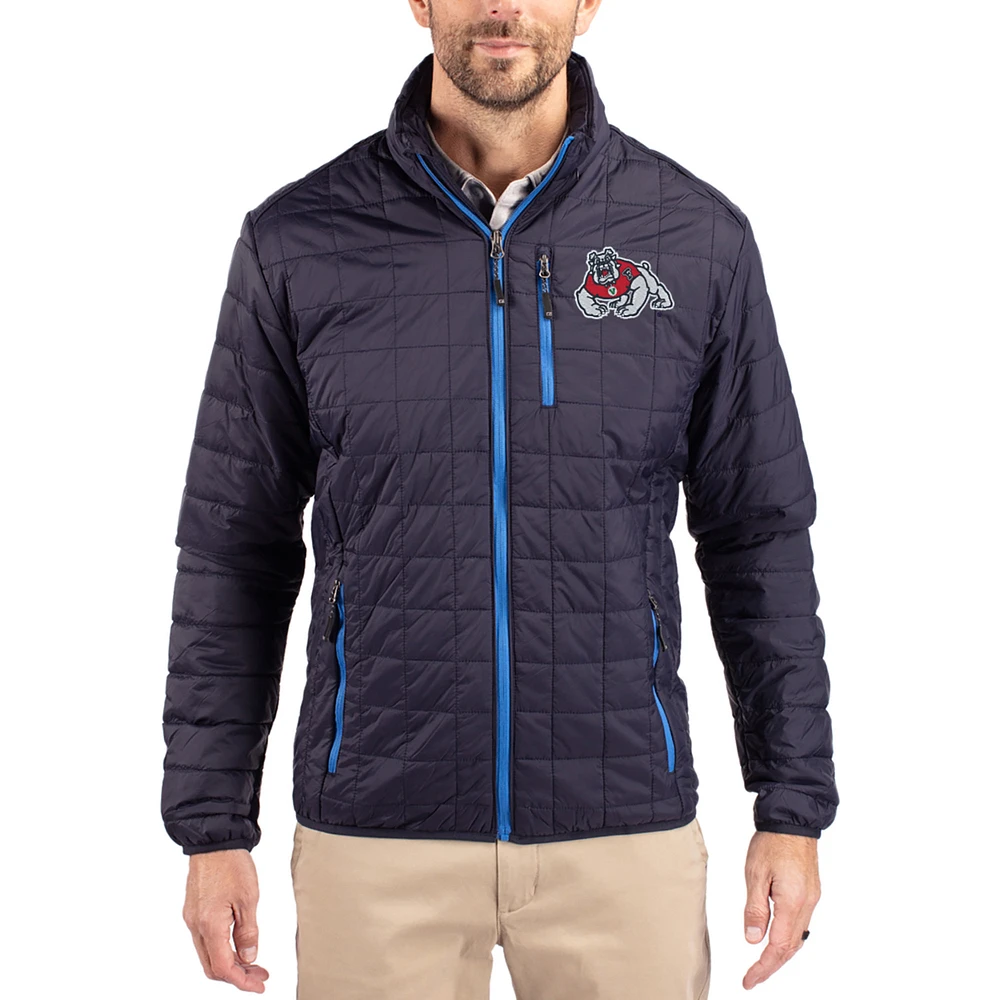 Men's Cutter & Buck Navy Fresno State Bulldogs Rainier Eco Insulated PrimaLoft Full-Zip Puffer Jacket